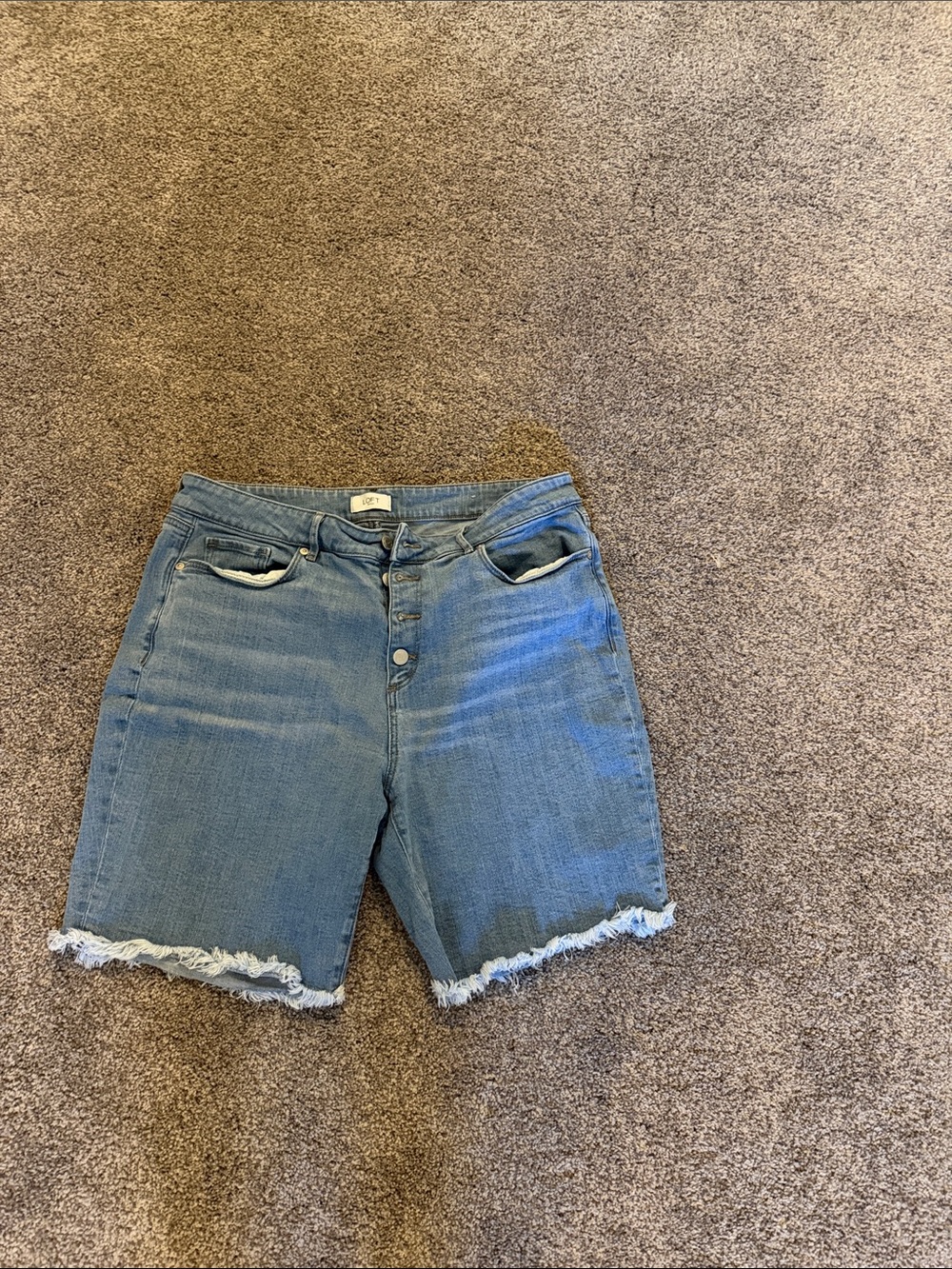 LOFT Light Blue Button-Front Frayed Hem Denim Shorts